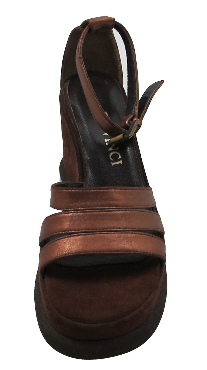 Women's Davinci Designer 3107 Leather Italian Wedge Sandal, Bronze