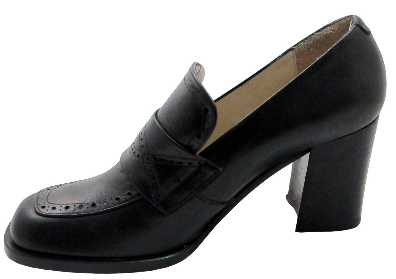 Spiral 5962 Women's square toe Patterened mid heel italian pumps in black