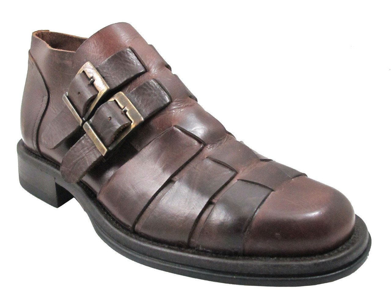 Davinci Men's 4723 Italian Double Buckle Straps Ankle Shoe in Brown Davinci Men's 4723 Italian Double Buckle Straps Ankle Shoe in Brown