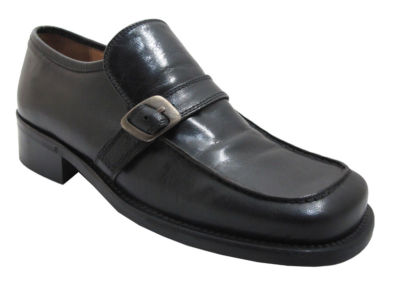 Nex Men's 2970 Rounded Square Moc Toe Monk Strap Shoes in Black