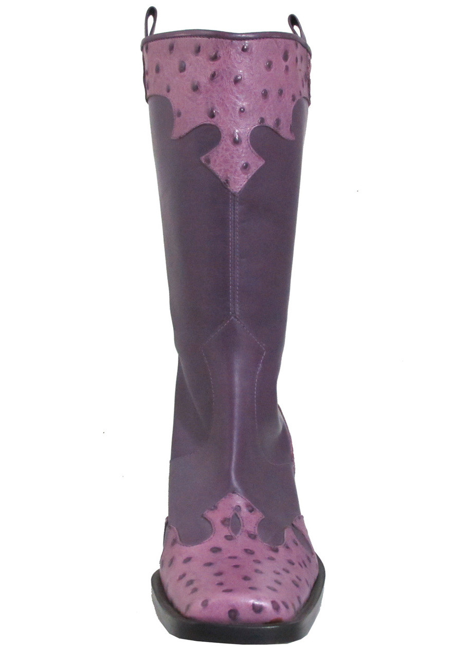 Via Spiga Women's WEST Square Toe Pull Up Ostrich Boot