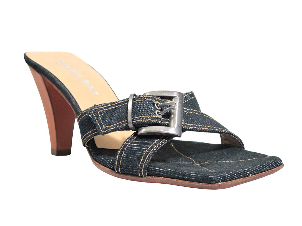 Low Heel Denim Sandals,Square Toe