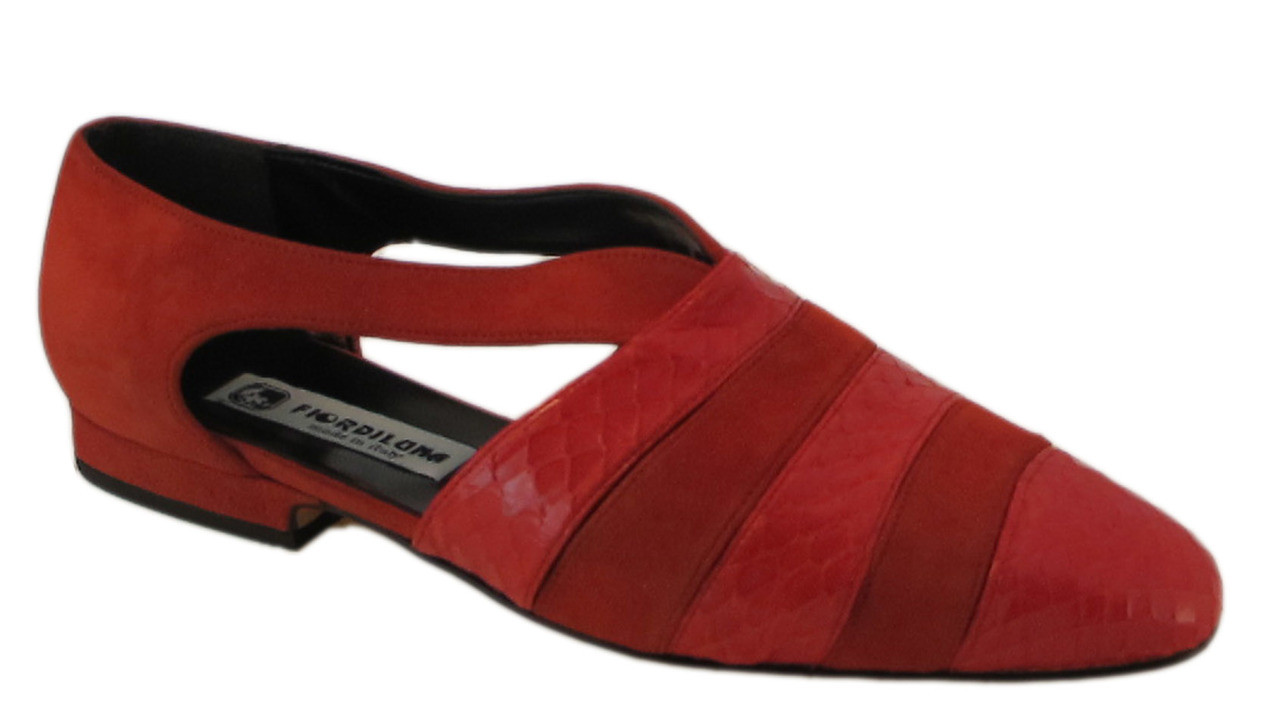 Fiordiluna Women's Italian 703 Flat Shoes in Suede and Lizard