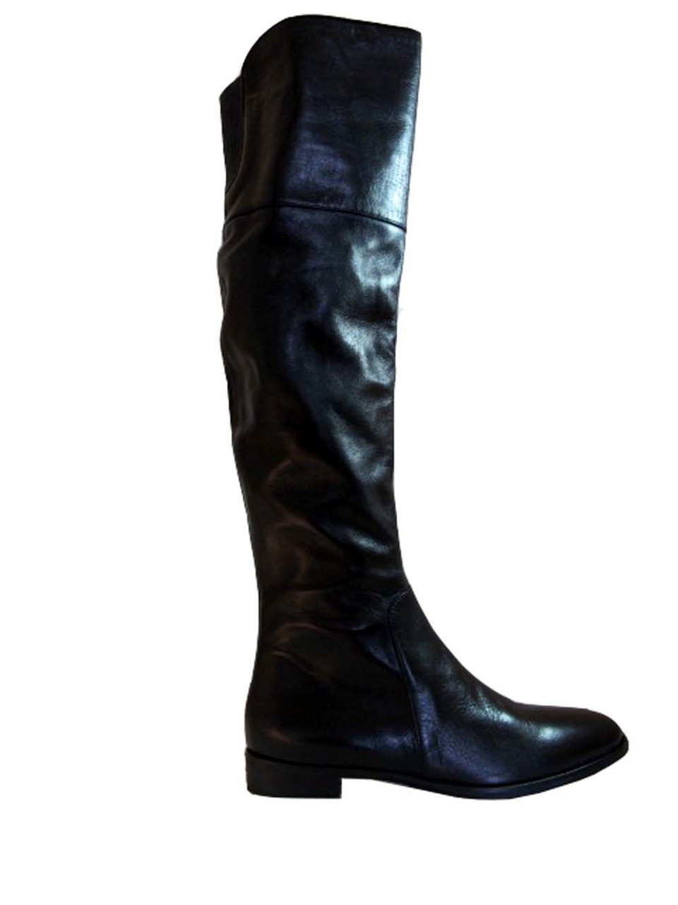 ladies flat black leather knee high boots