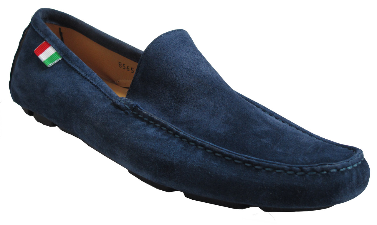 blue suede slip ons