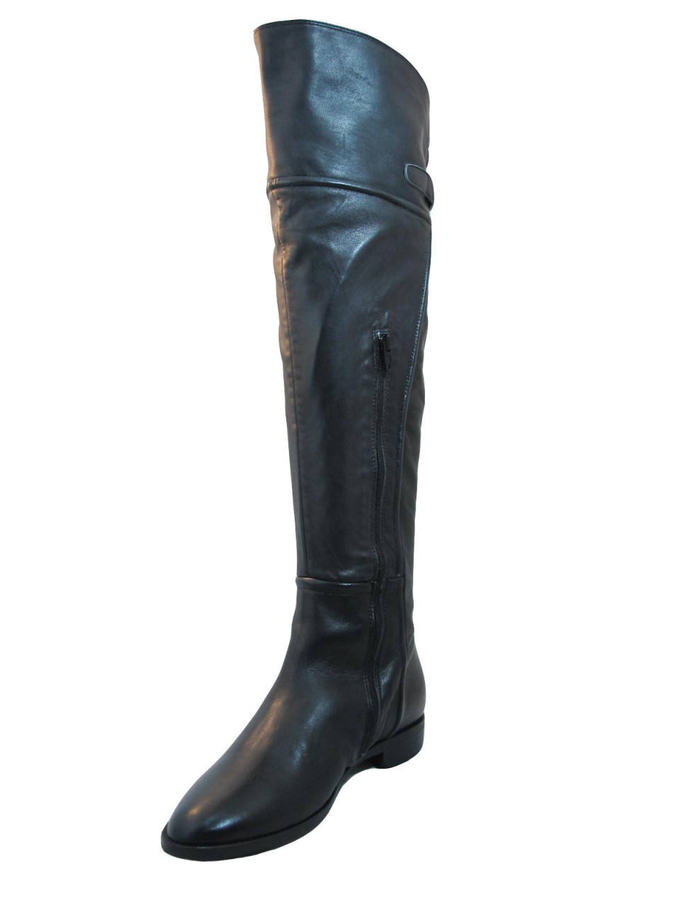 black leather flat knee high boots