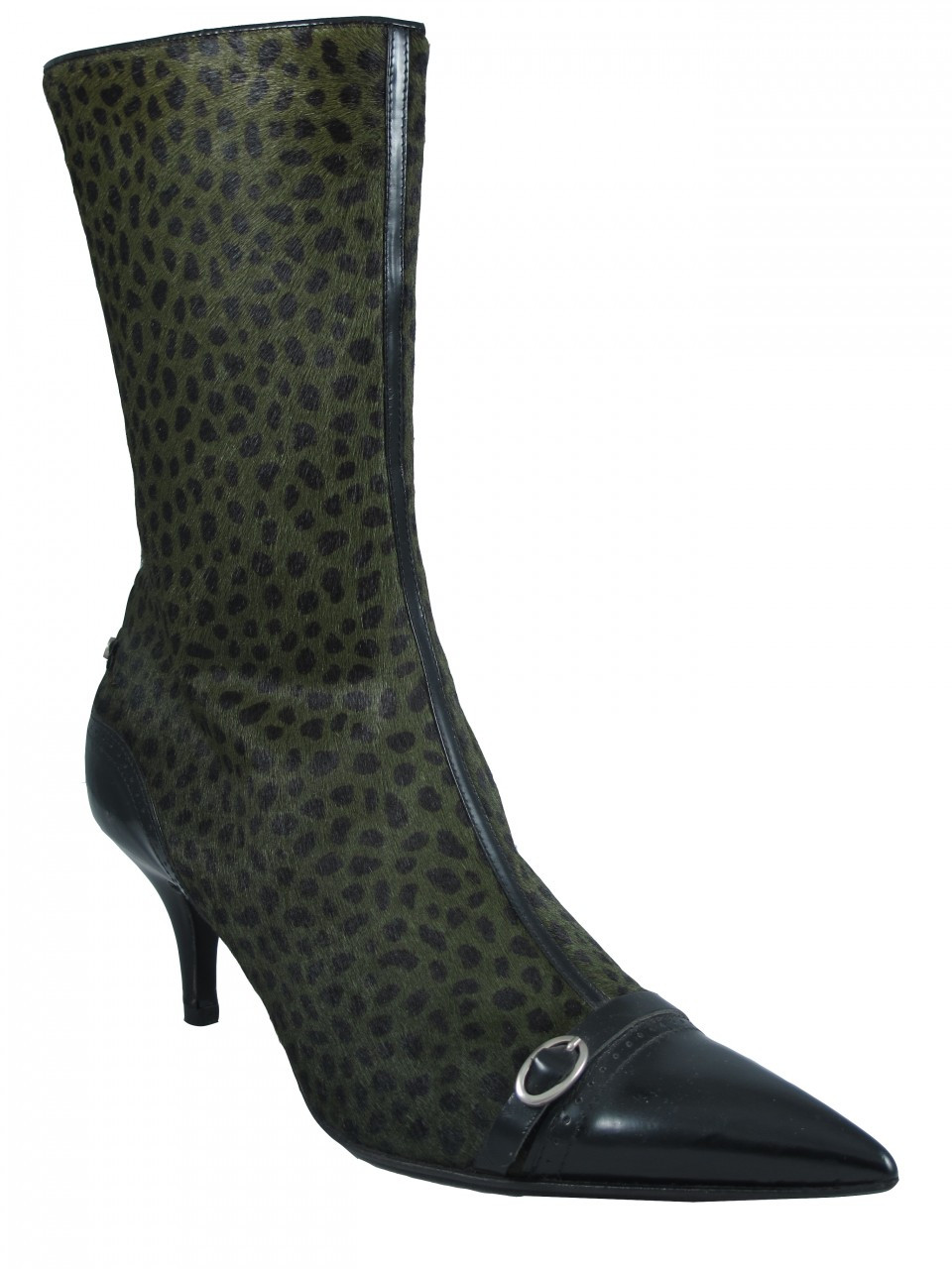 Women's Pointy Mid Calf Low Heel Italian Boots 1120 By Davinci, Avaliable  in Pink, Black, Green Pony Hair