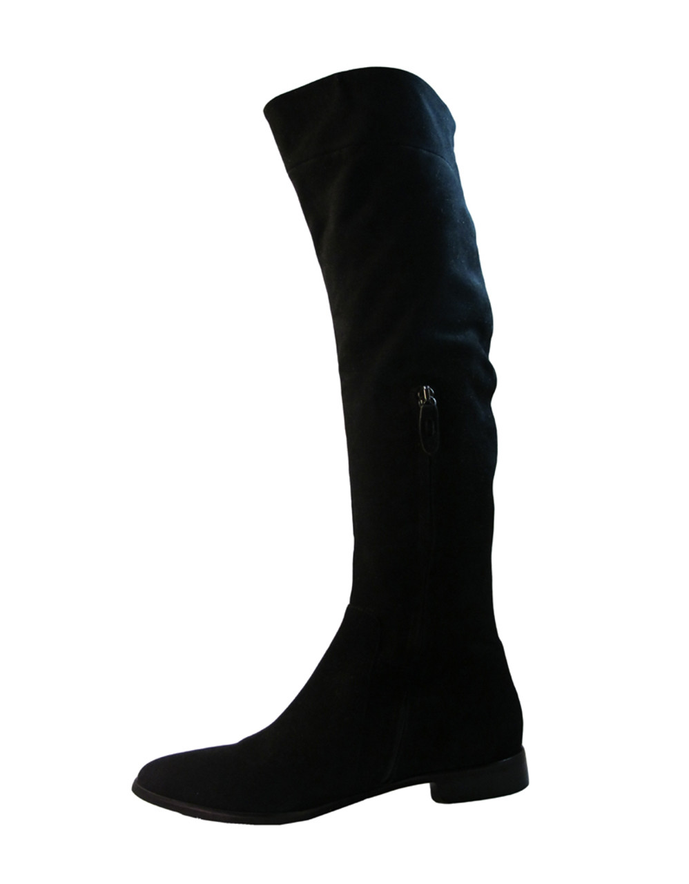 womens flat black suede knee high boots