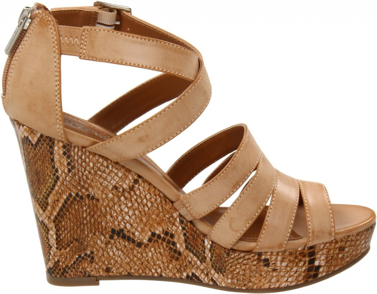 Skechers Womens Beverlee Cork Strappy Wedge Sandals