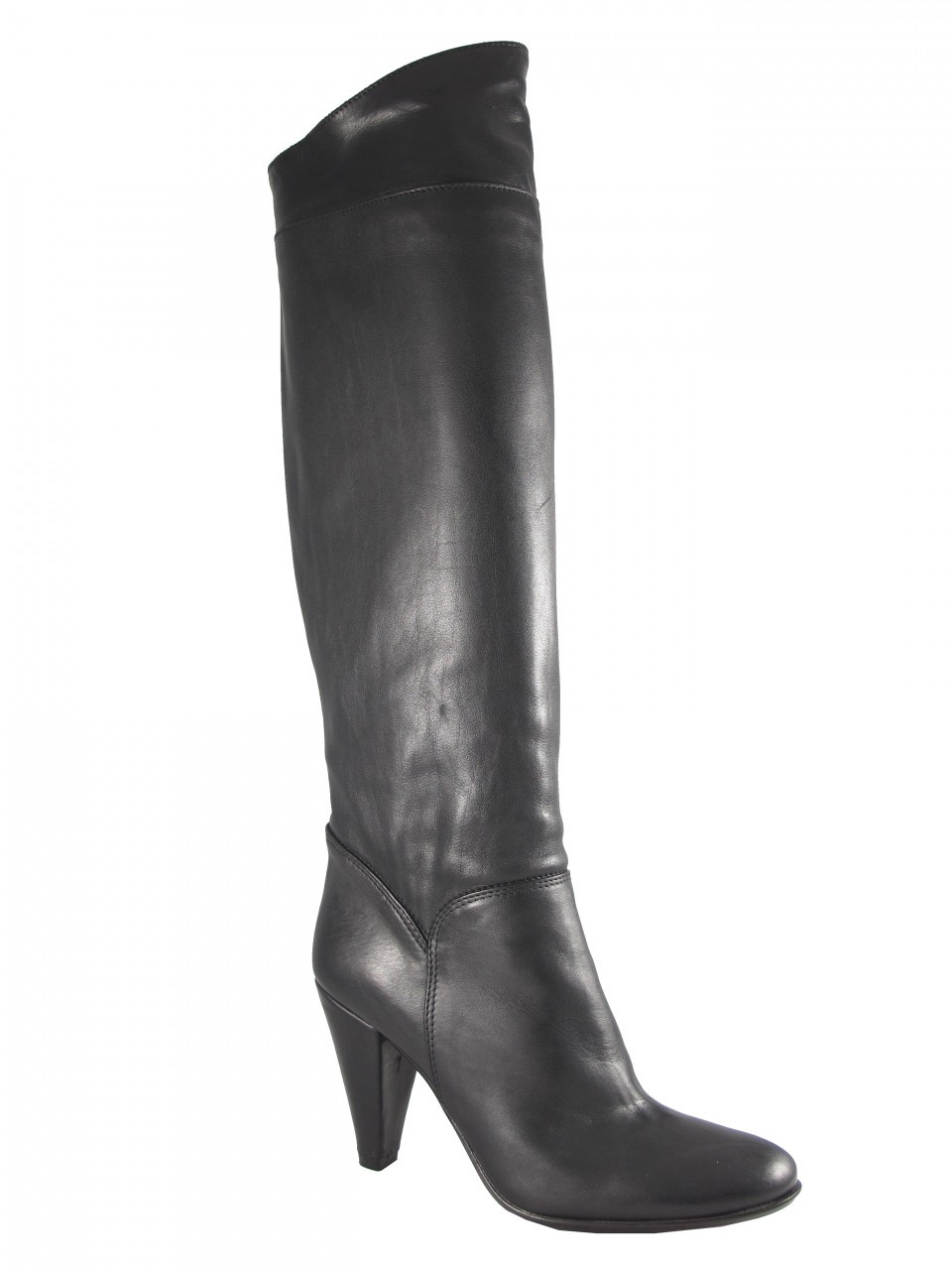 knee high black leather boots with heel