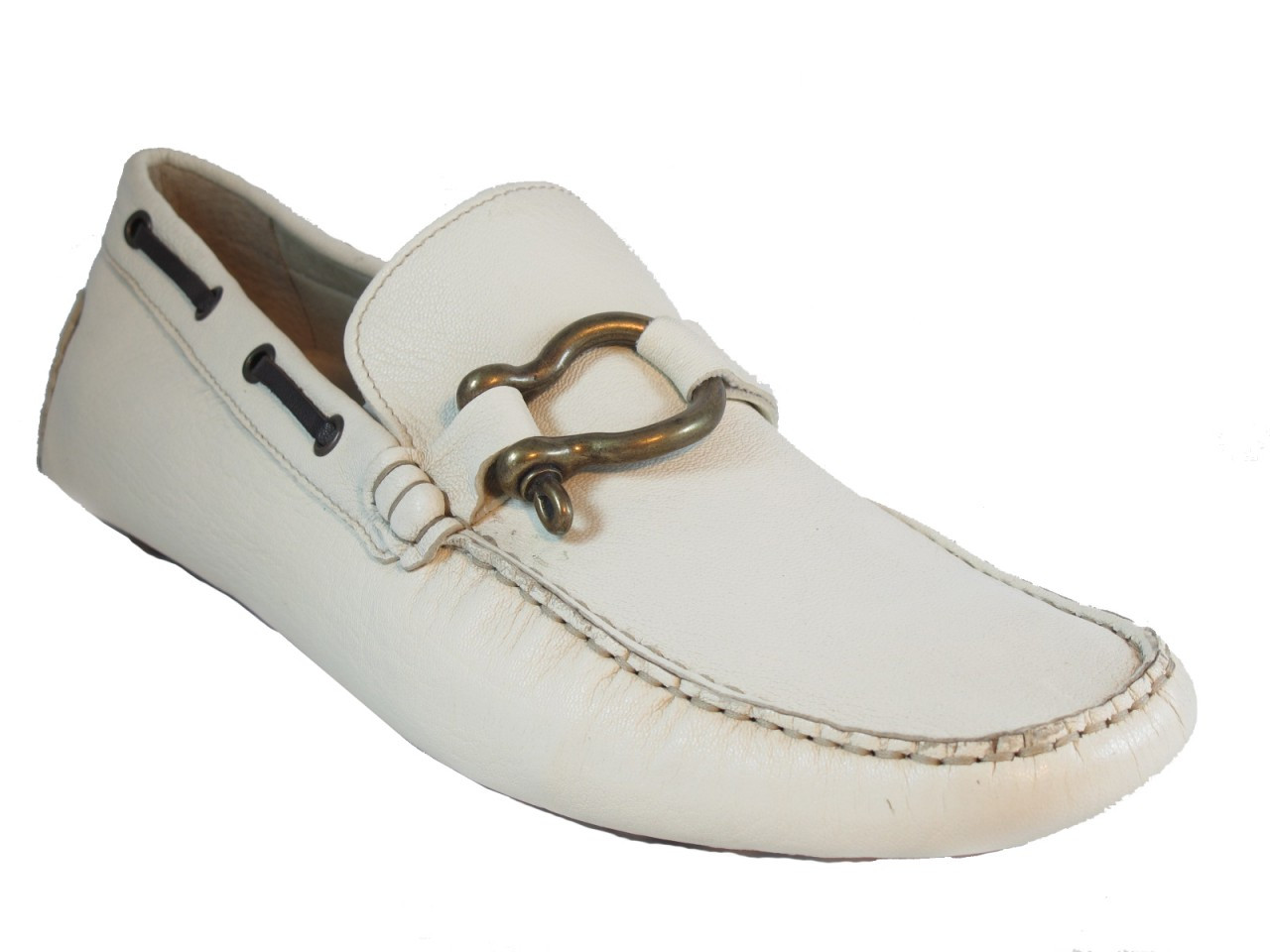 Men's Driving moc White Rubber Sole Shoes By Bacco Bucci