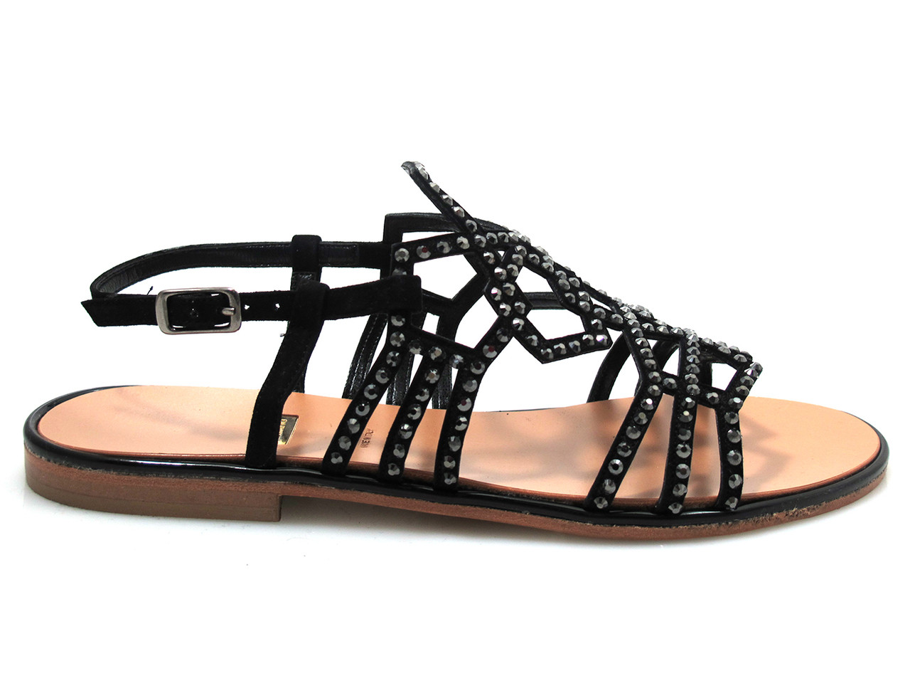 Albano 4894 Womens Flat Dressy Strappy Swarovski Crystals Sandal Black 6095