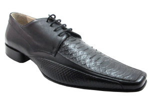 Davinci 2768 Men's Python Square toe Lace-Up Italian Dress Shoes, Black