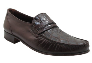 Via Veneto Men's 9998 Crocodile Italian Slip On Loafer Brown