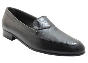 Via Veneto Men's 9334 Italian Moc Toe Slip On Ostrich Leg Loafer in Black