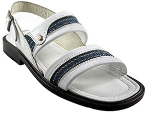 Davinci 9969 Men's Italian Denim Fabric Back Strap Sandal, White, Blue