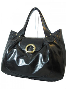 Gironacci Prestige Nero Women's 681 Patent Italian Leather Medium Shoulder Bag in Black