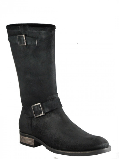 Davinci Italian Dressy/Casual Brushes Suede Black Leather Round Toe Mid Calf Boots Forte1085