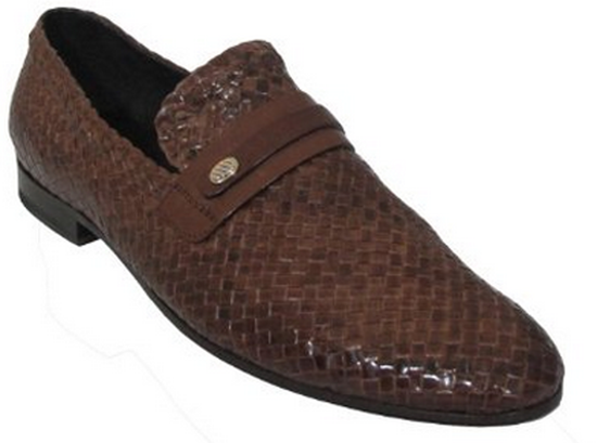 Men's Italian Slip on Woven Leather Shoes V1221 By Davinci designer Brown