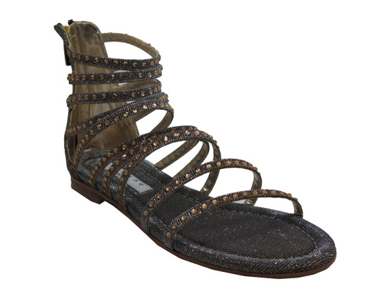 Albano 2564 Night Oro Women's Dressy Strappy Glittered Sandal Bejeweled