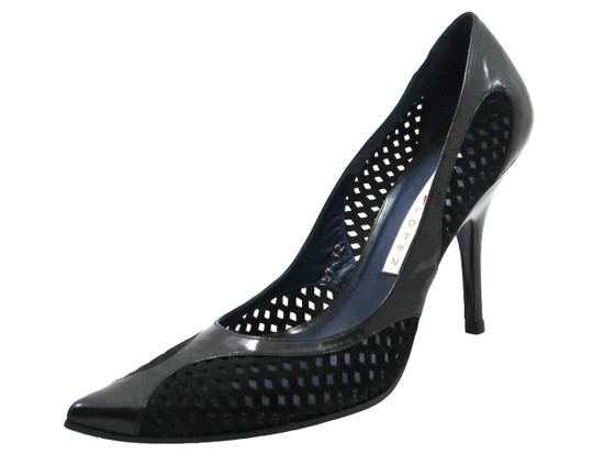 Pura Lopez 942 Women's Perforated Mesh Mid Heel Pump, Black