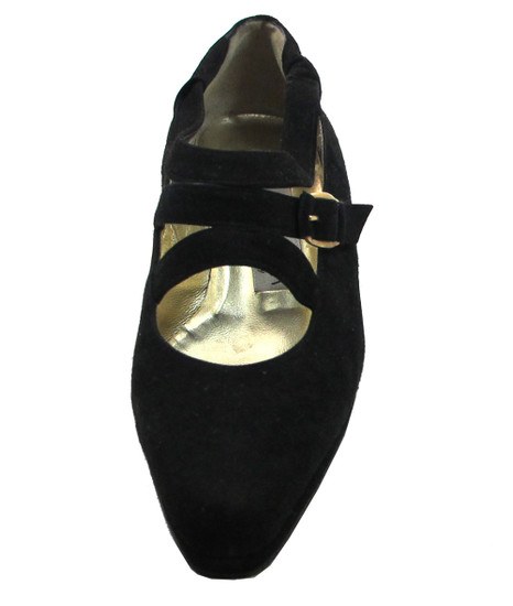 Linea Barbarella 4028 Women's Low Heel Pumps in black suede with 3 straps