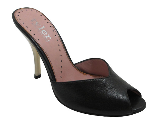Tyler Wile Women's Italian Open Toe Low Heel Mule In Black And Beige