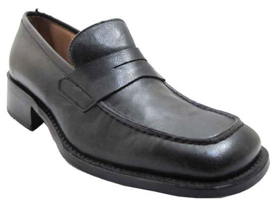 Davinci Men's 1343 Slip on Square Toe Italian Leather Shoes in Black