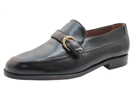 Via Veneto Men's 114259 Wide Monk Strap Buckle Moc Toe Loafer in Black and Tan