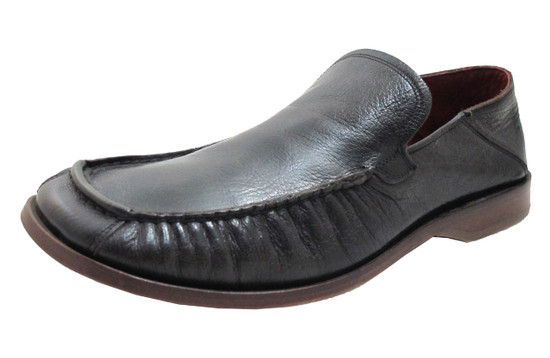 Wots Men's 3361 Italian Leather slip on crinkle moc toe loafers in black