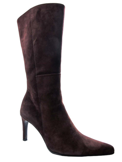 DA'VINCI 4051 Women's Italian Leather Python Print Dress/Casual Low Heel Pointy Toe in Brown Suede Main image