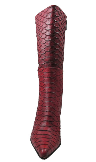 DA'VINCI 4051 Women's Italian Leather Python Print Dress/Casual Low Heel Pointy Toe in Red Snake Skin  front view