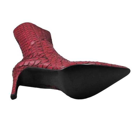 DA'VINCI 4051 Women's Italian Leather Python Print Dress/Casual Low Heel Pointy Toe in Red Snake Skin soles
