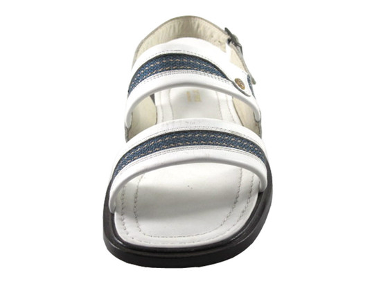 Davinci 9969 Men's Italian Denim Fabric Back Strap Sandal, White, Blue