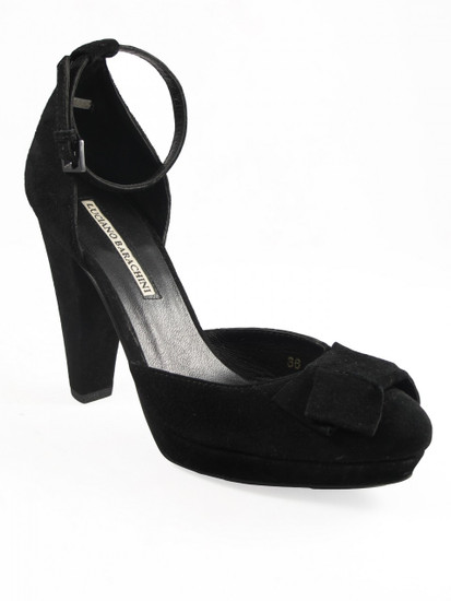 Womens Mid Heel Ankle Strap  Black Suede Italian Dress shoes 12167 Barachini