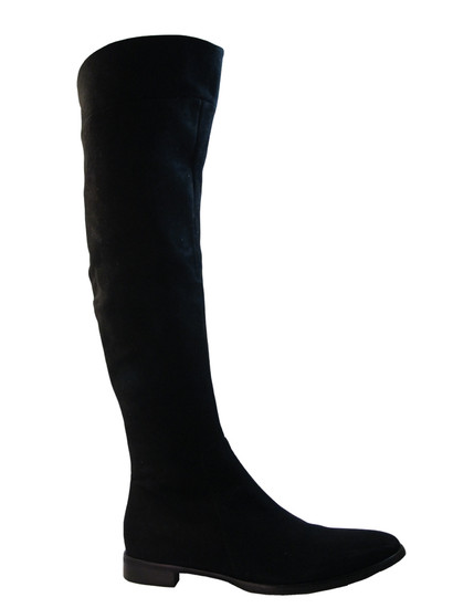 Julie Dee 4467 Women's Italian Designer Knee-High Flat Black Suede