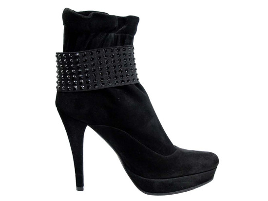 Albano 950 Women's Italian Ankle High Heel Boots in Black Suede