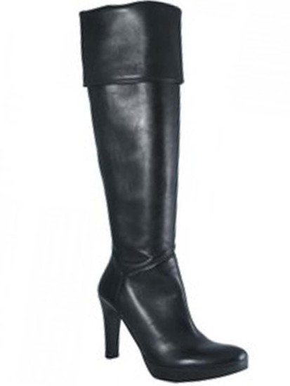 black over the knee mid heel boots