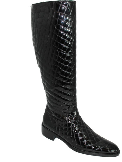 Lamica Women's Italian  Knee High Boots  croc, Black and Brown