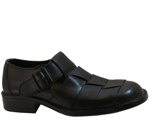 Men's Italian Davinci 4556 Leather Close Toe Sandals Black