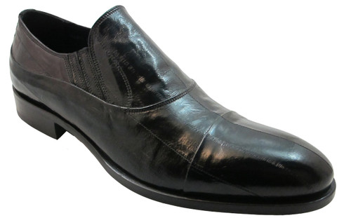 Men's Italian Classic Shoes Cape Toe slip-on rubber sole 49102 Black By ...