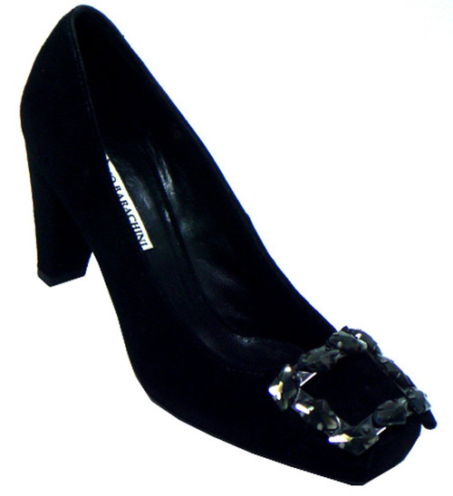 Women's Mid Heel Shoes With Cristal Buckle black suede style 12265 By