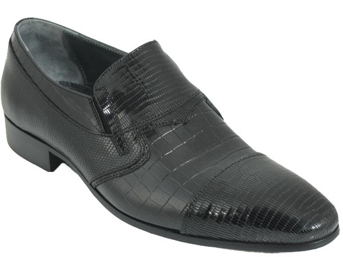 Giovanni Conti Black Leather Brocade Slip On Shoes 45 Don Giovanni Black I Men main image 4