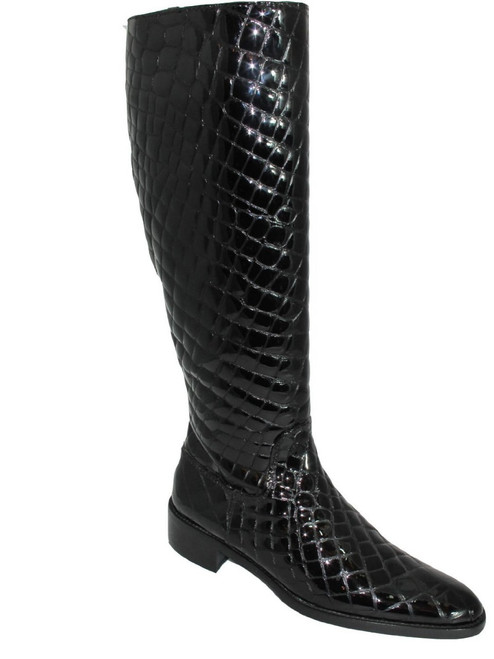 Women's Italian Tall Knee High Boots moc croc, available in Black and Brown