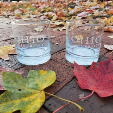 STACKED OHIO UNIVERSITY ETCHED ROCKS GLASSES SET