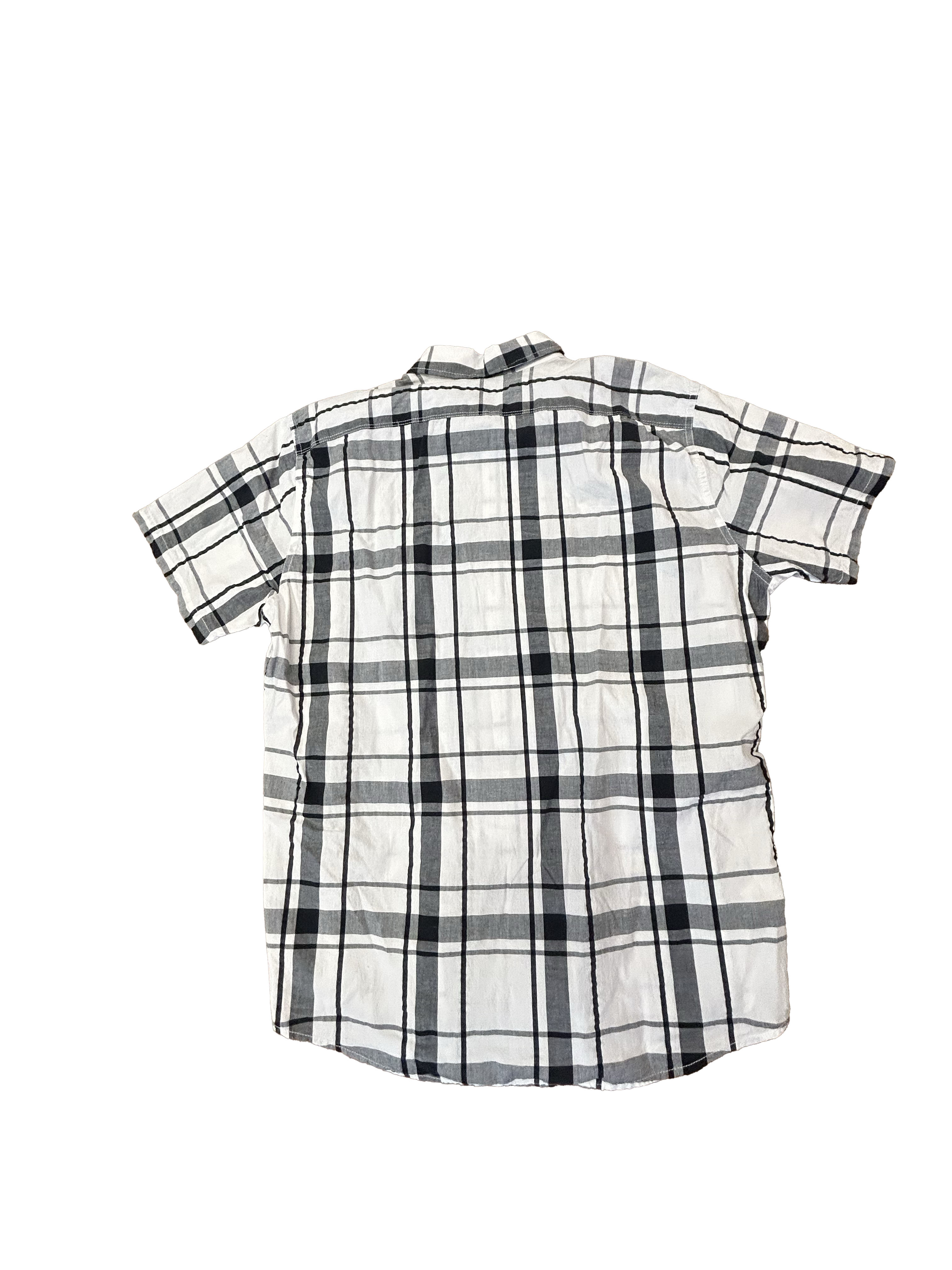 Eddie Bauer  Short Sleeve White/Grey Button Up Mens LG