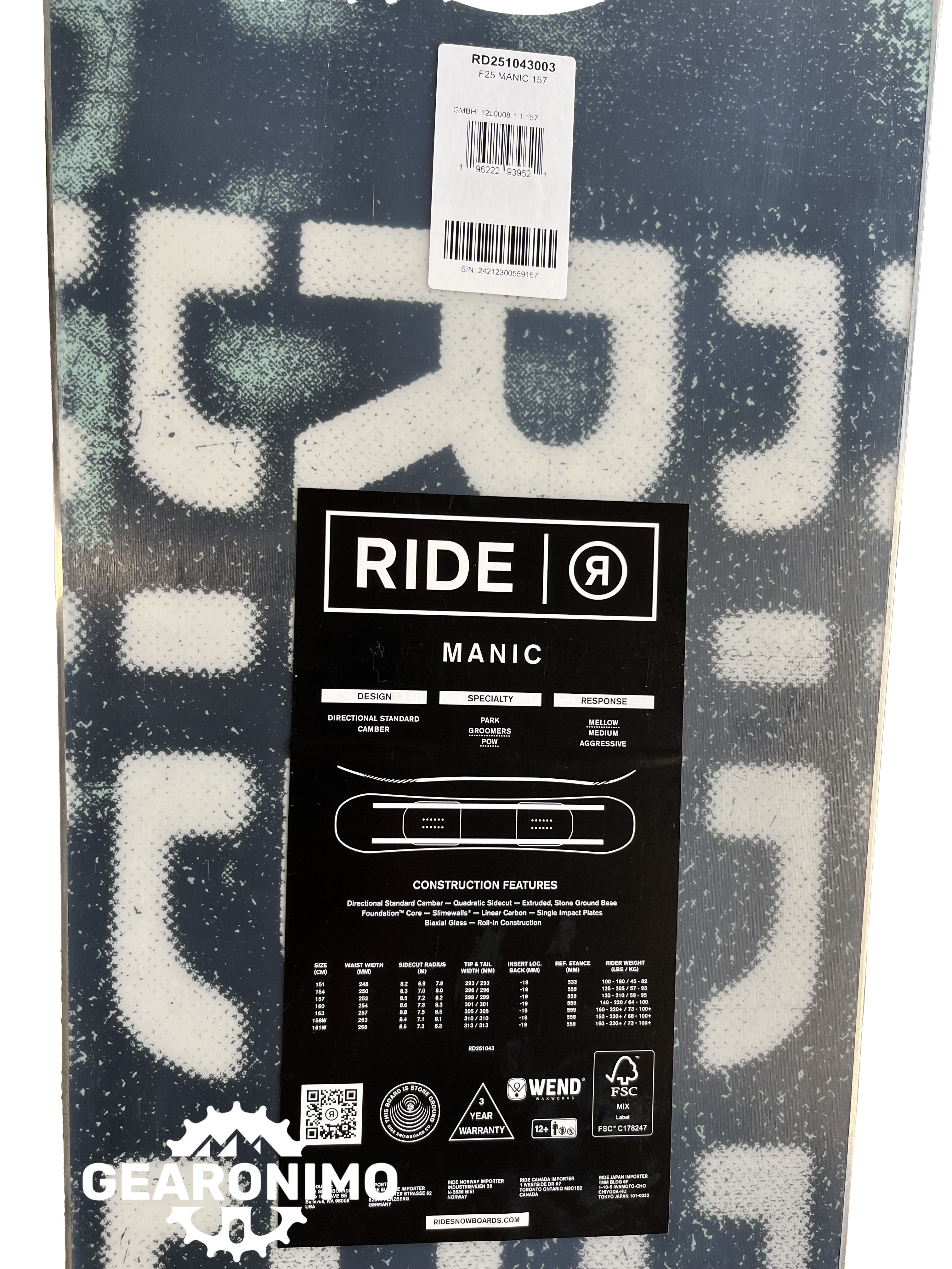 Ride Manic 157 cm 2025