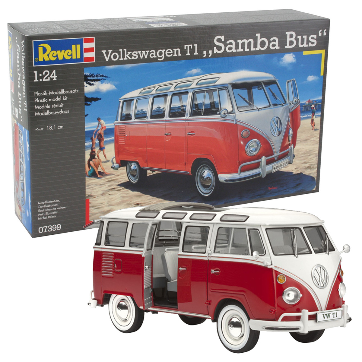 Volkswagen Revell Samba Red Campervan Model Kit - Highly Detailed