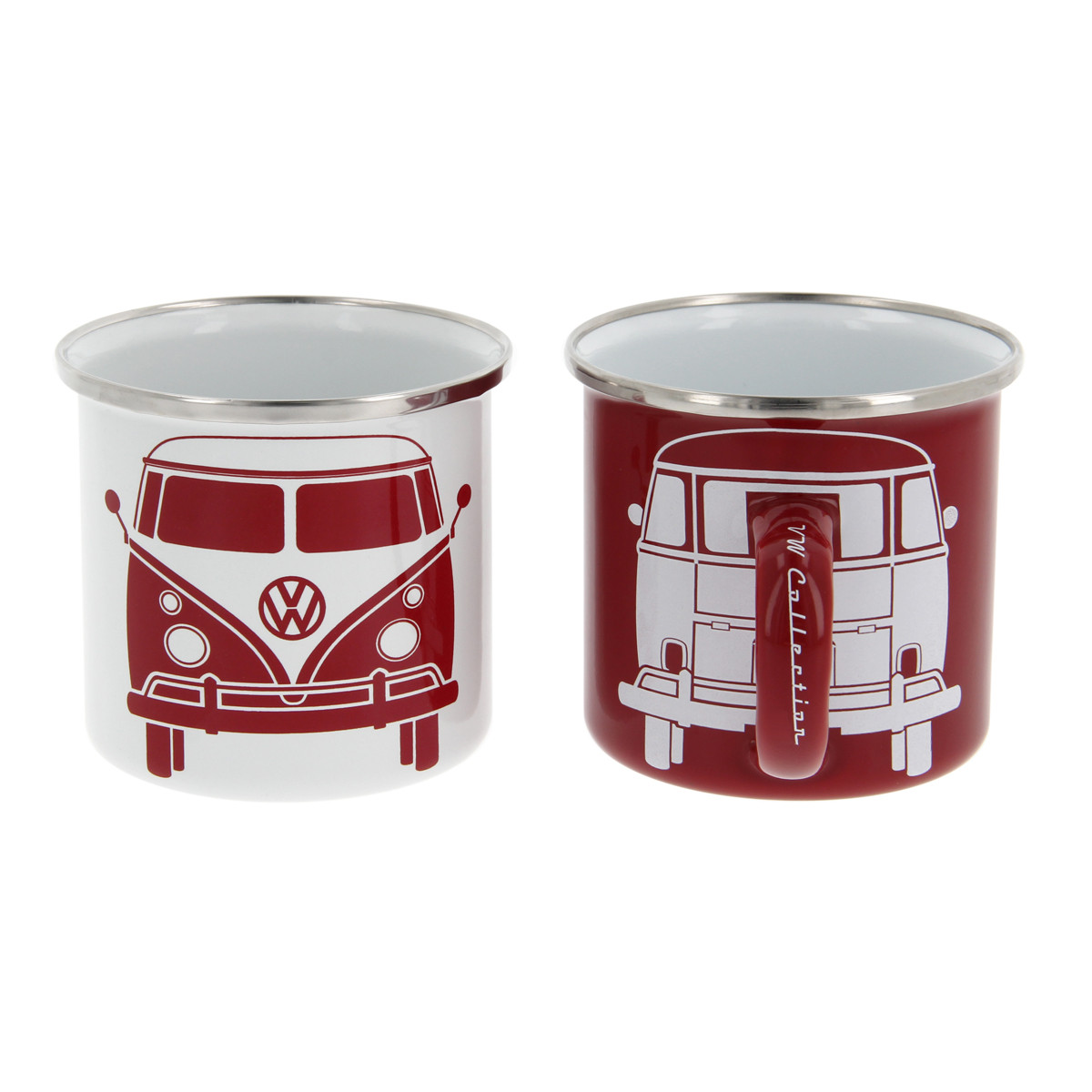 Volkswagen Campervan Red & White Enamel Tin Mug Set A Brew for Two!