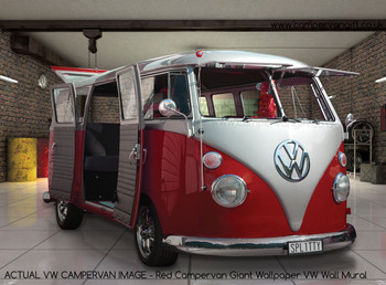 Red Campervan Giant Wallpaper VW Wall Mural - Actual Image
